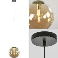 Amber glazen hanglamp 30 cm met messing en zwart>Straluma Discount