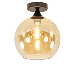 Amber glazen plafondlamp 25 cm met zwart>Straluma Discount