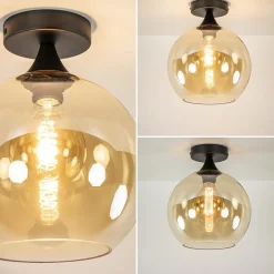 Amber glazen plafondlamp 25 cm met zwart></noscript>Straluma Discount