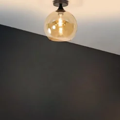 Amber glazen plafondlamp 25 cm met zwart></noscript>Straluma Discount