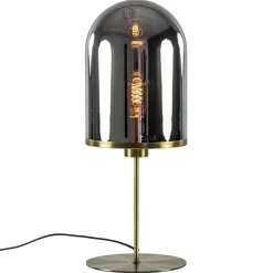 Antiek bronzen tafellamp Maverick met smoke glas groot>Straluma Discount