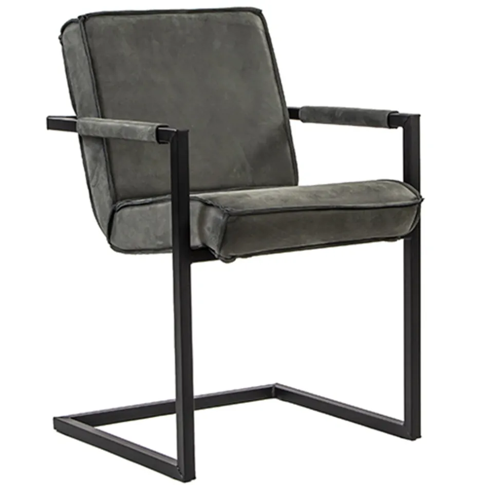 Antraciet lederen armstoel met zwart>Straluma Best
