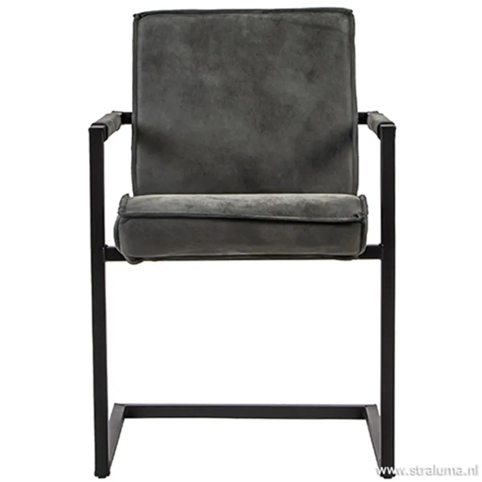 Antraciet lederen armstoel met zwart>Straluma Best