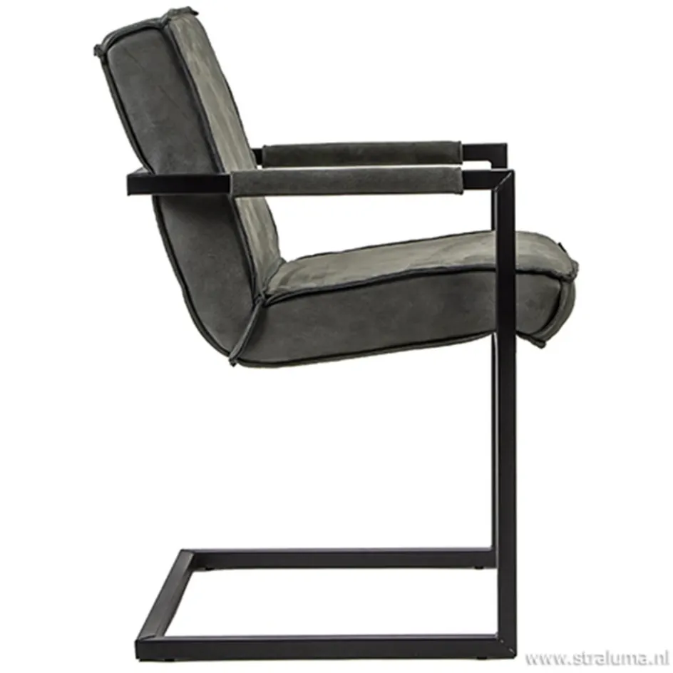 Antraciet lederen armstoel met zwart>Straluma Best