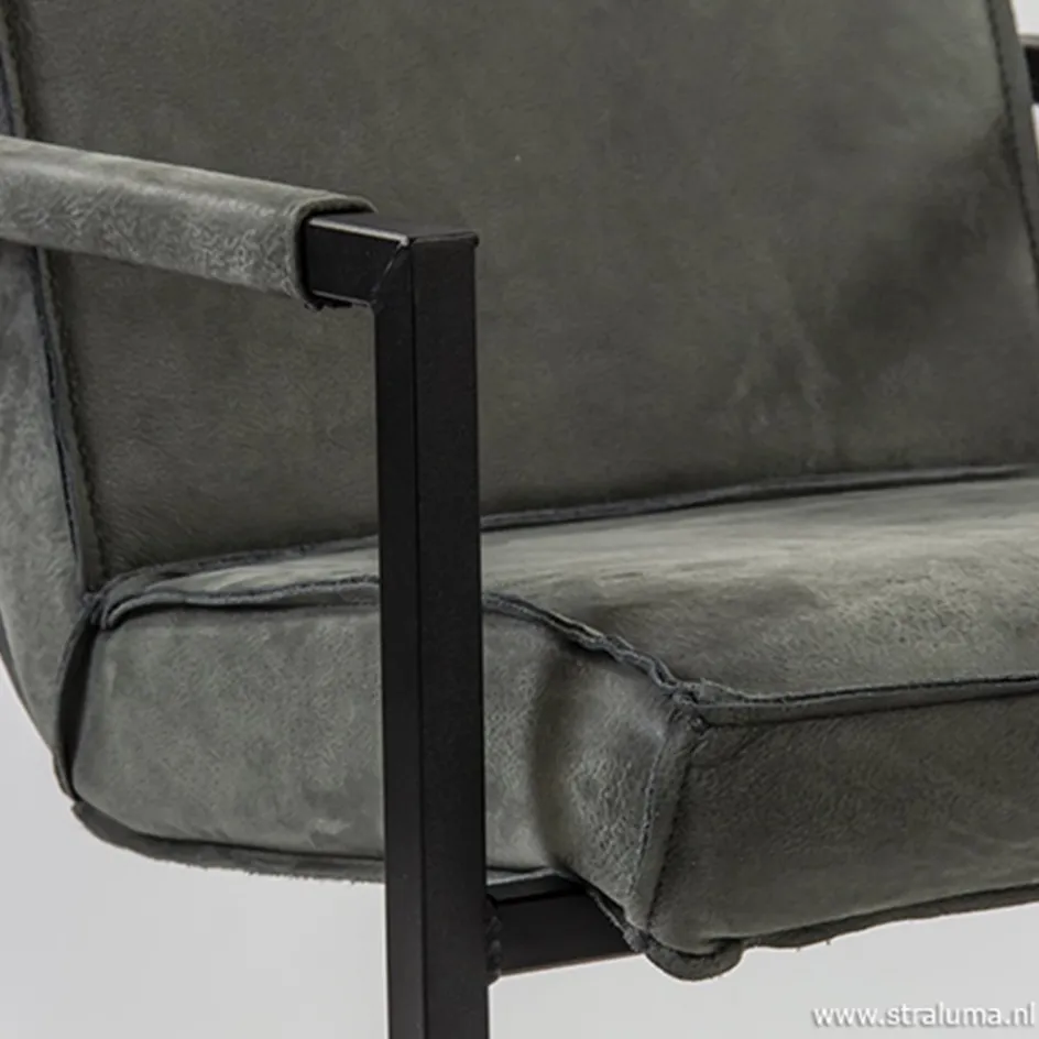 Antraciet lederen armstoel met zwart>Straluma Best