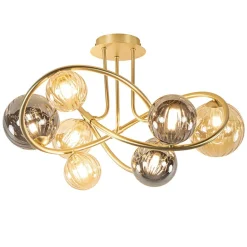 Art Deco plafondlamp goud met smoke en amber glas>Straluma Sale