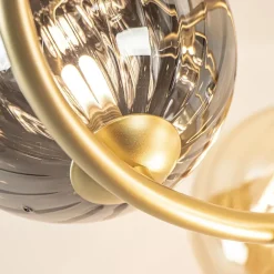 Art Deco plafondlamp goud met smoke en amber glas><noscript><img width=