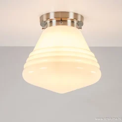 Art Deco plafondlamp staal met wit gl.>Straluma New