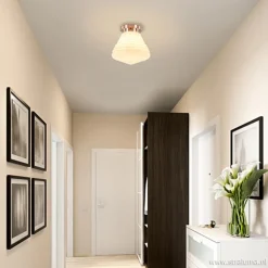 Art Deco plafondlamp staal met wit gl.><noscript><img width=