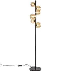 Art Deco vloerlamp zwart met amber glazen bollen>Straluma Online