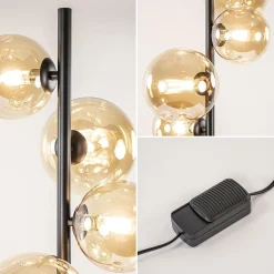 Art Deco vloerlamp zwart met amber glazen bollen></noscript>Straluma Online