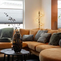 Art Deco vloerlamp zwart met amber glazen bollen></noscript>Straluma Online