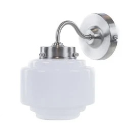 Art Deco wandlamp staal met wit glas>Straluma Online