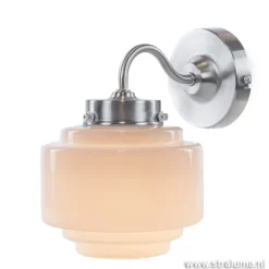 Art Deco wandlamp staal met wit glas>Straluma Online