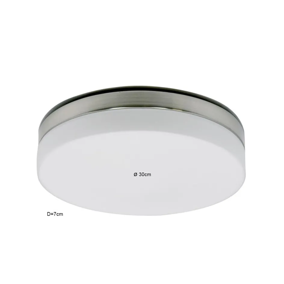 Badkamer plafonnière staal met wit glas>Straluma Outlet