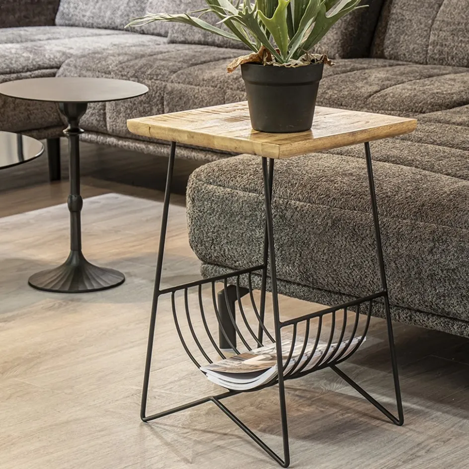 Bijzettafel mango hout met tijdschriftenrek>Straluma Clearance