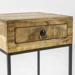 Bijzettafel met lade mangohout/metaal><noscript><img width=