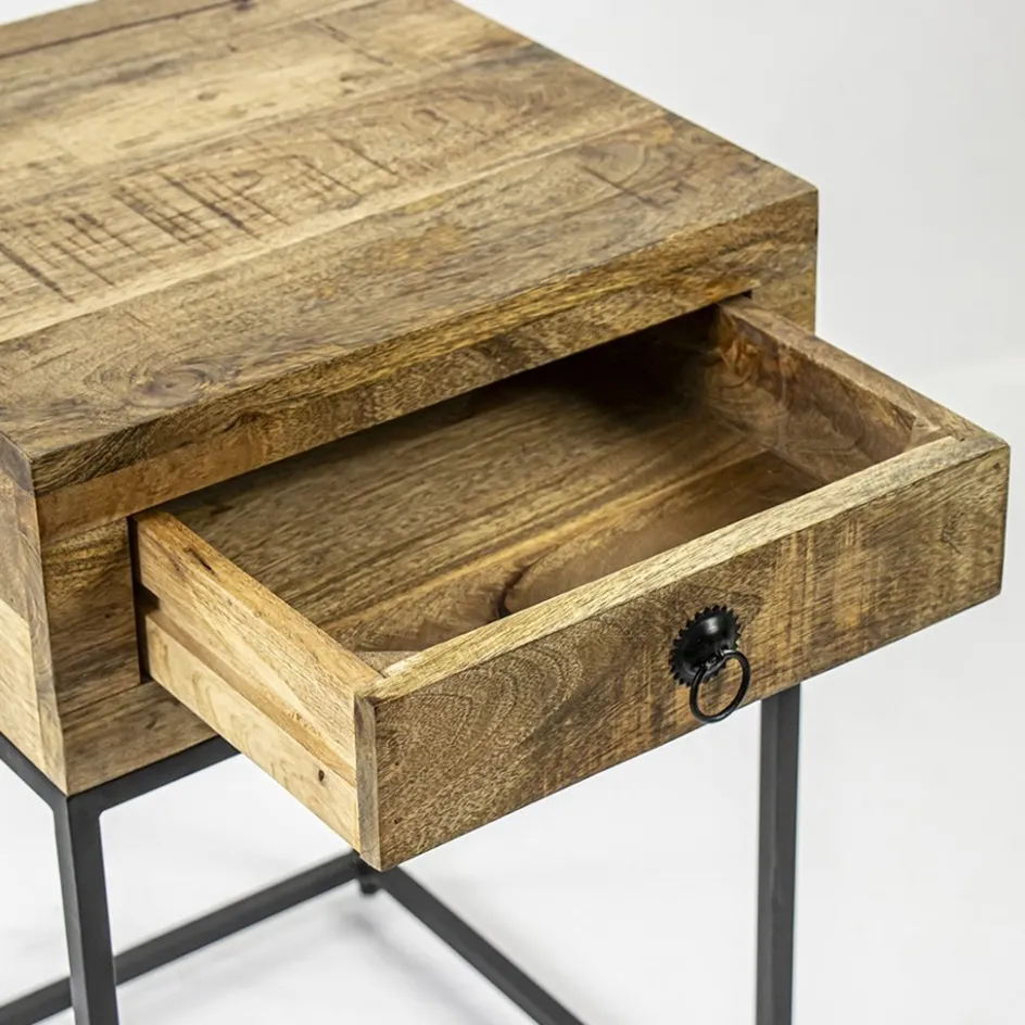 Bijzettafel met lade mangohout/metaal>Straluma New