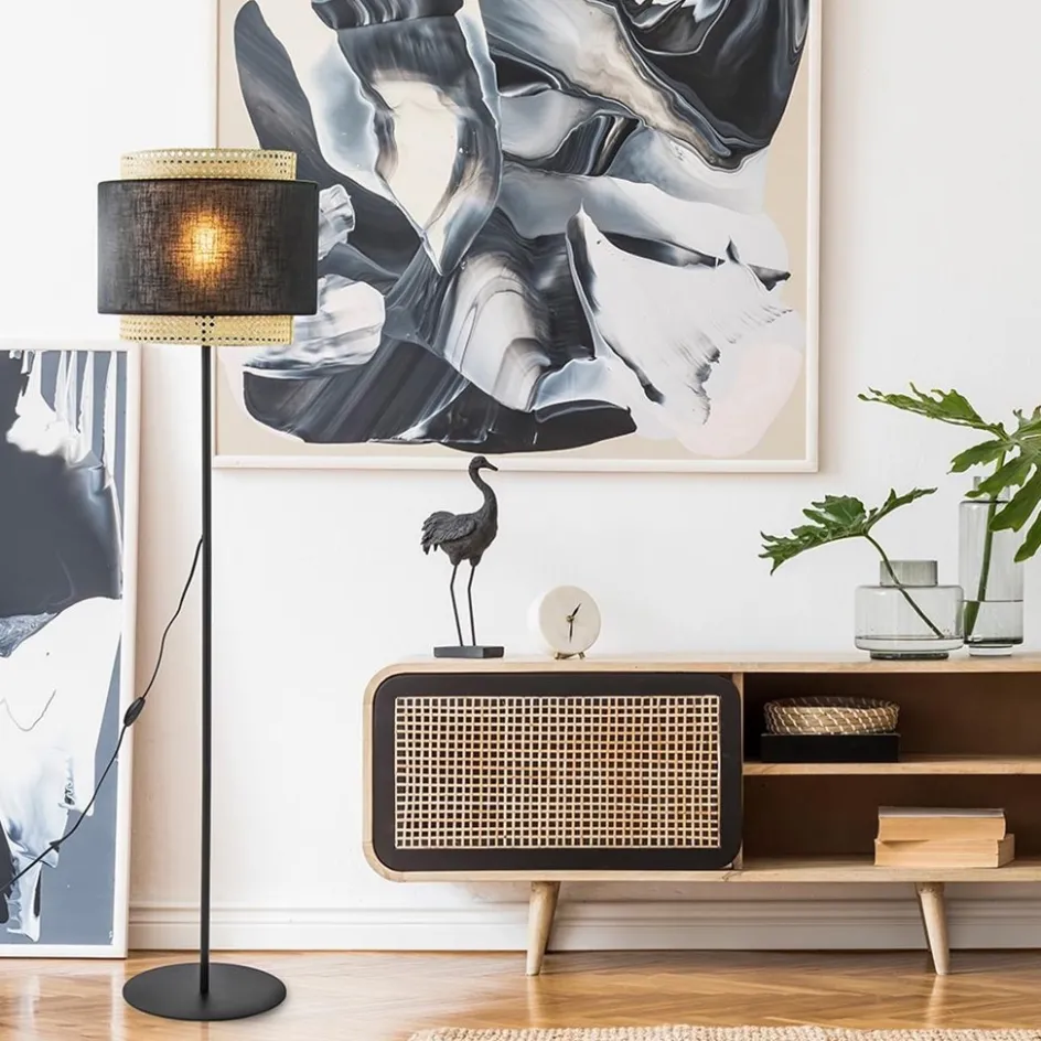 Boho vloerlamp mat zwart met webbing>Straluma Online