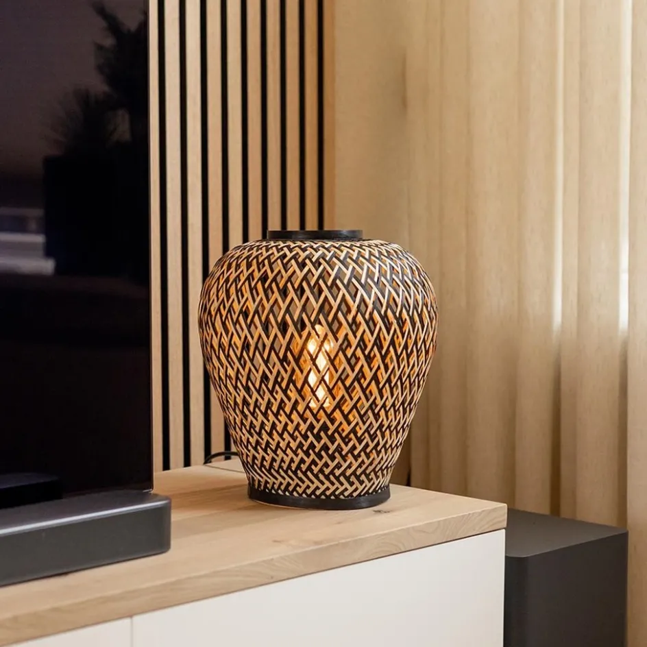 Botanische tafellamp bamboe met zwart>Straluma Outlet
