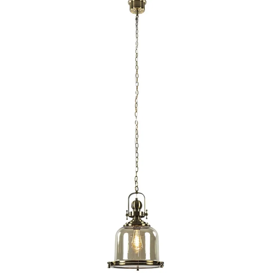 Bronzen scheepslamp met amber glas 33 cm>Straluma