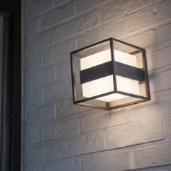 Buitenlamp kubus IP54 inclusief LED donker grijs><noscript><img width=