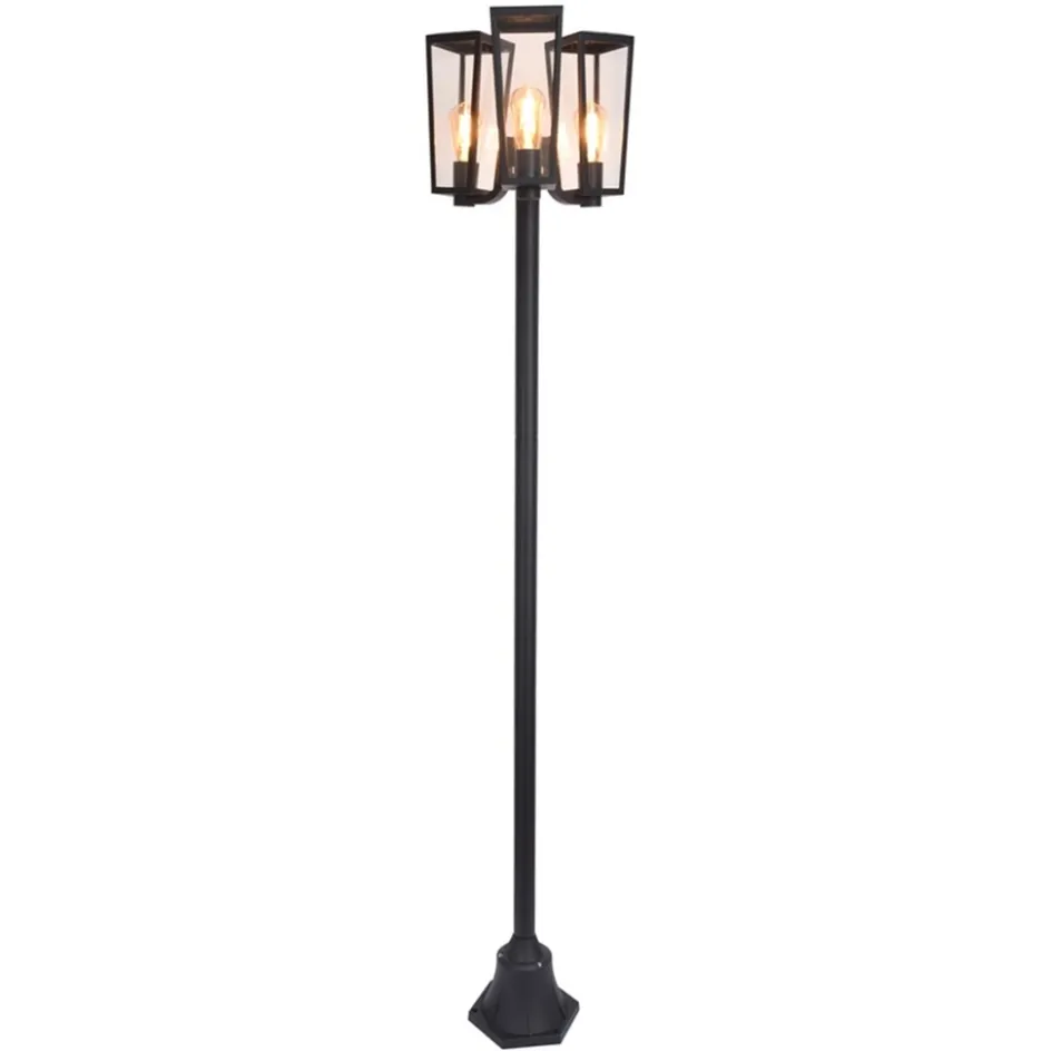 Buitenlamp lantaarn 3-lichts mat zwart met helder glas>Straluma New