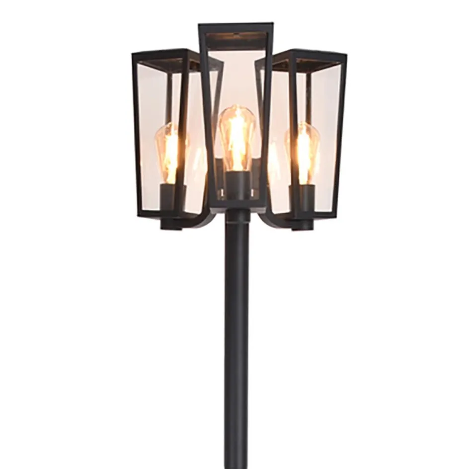 Buitenlamp lantaarn 3-lichts mat zwart met helder glas>Straluma New
