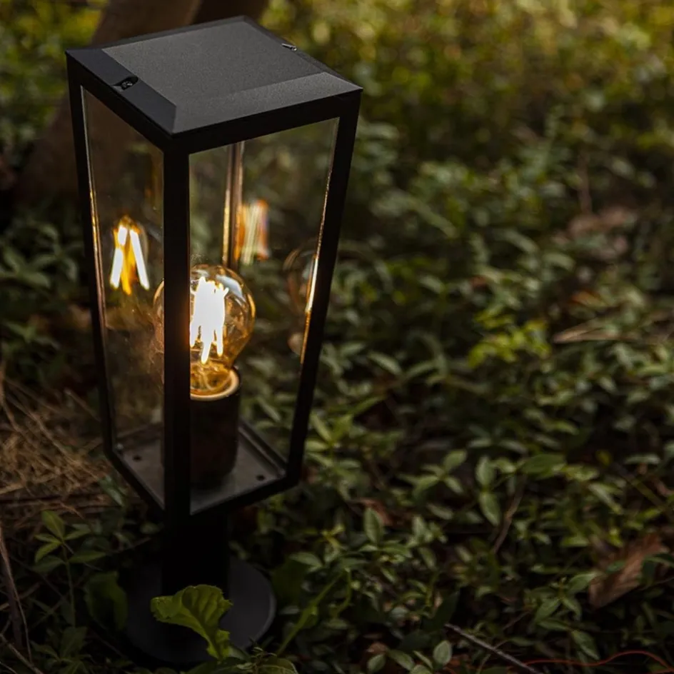 Buitenlamp lantaarn op voet zwart met helder glas>Straluma Online