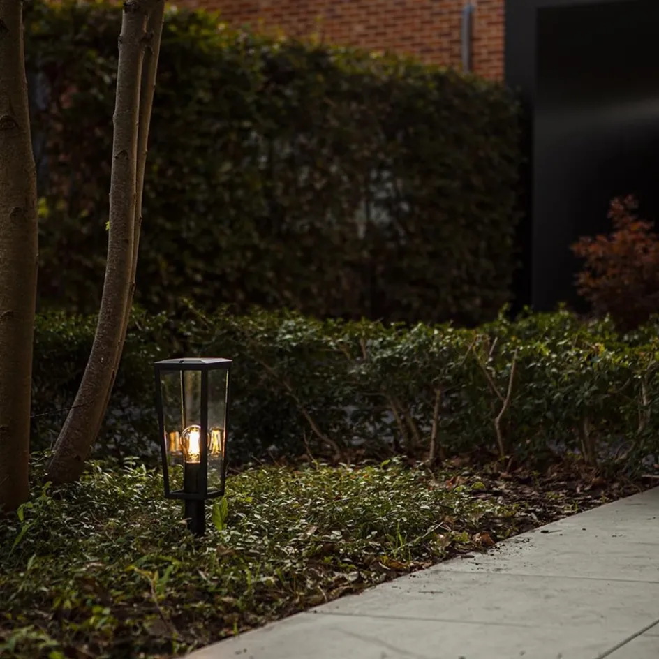 Buitenlamp lantaarn op voet zwart met helder glas>Straluma Online