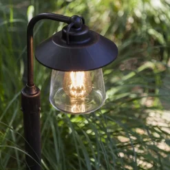 Buitenlamp op paal zwart/roest met helder glas><noscript><img width=