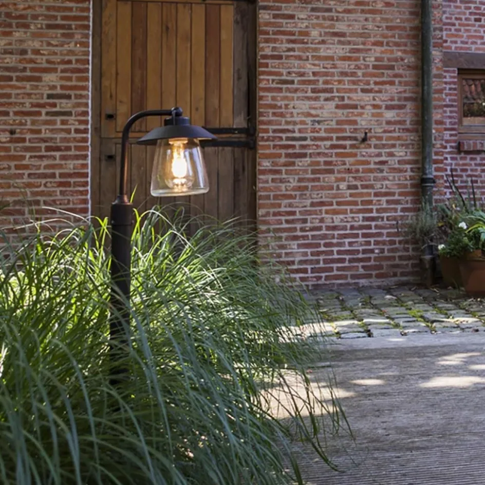 Buitenlamp op paal zwart/roest met helder glas>Straluma Online