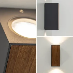 Buitenlamp up+down GU10 donker grijs/hout><noscript><img width=