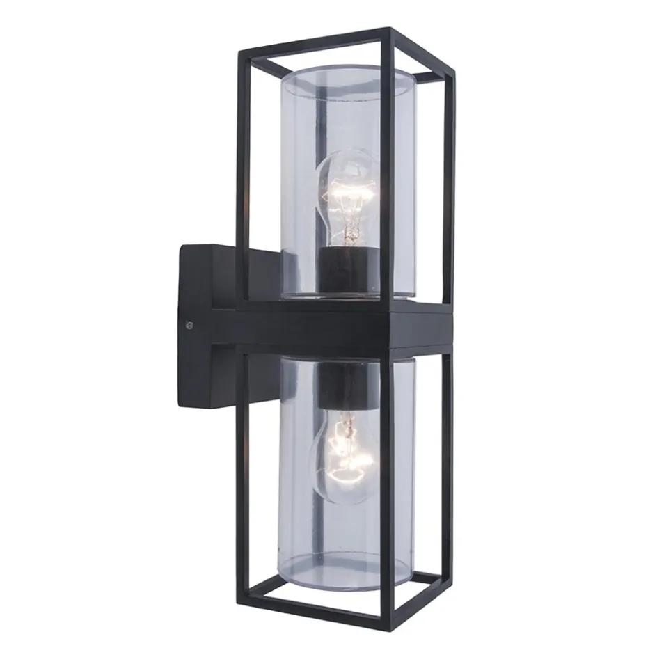 Buitenlantaarn dubbel strak zwart/helder glas>Straluma Outlet