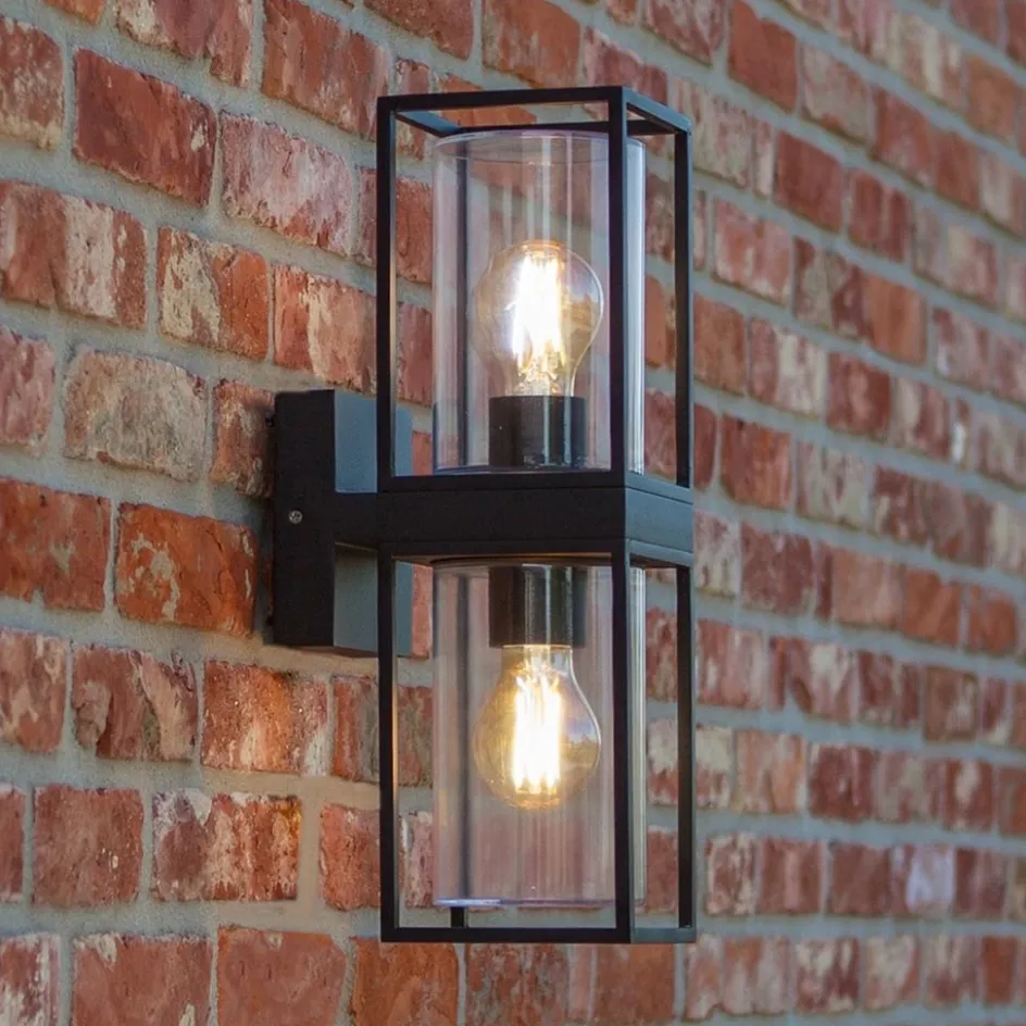 Buitenlantaarn dubbel strak zwart/helder glas>Straluma Outlet