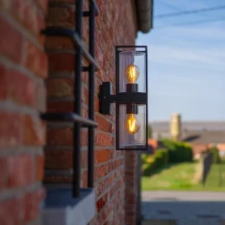 Buitenlantaarn dubbel strak zwart/helder glas><noscript><img width=