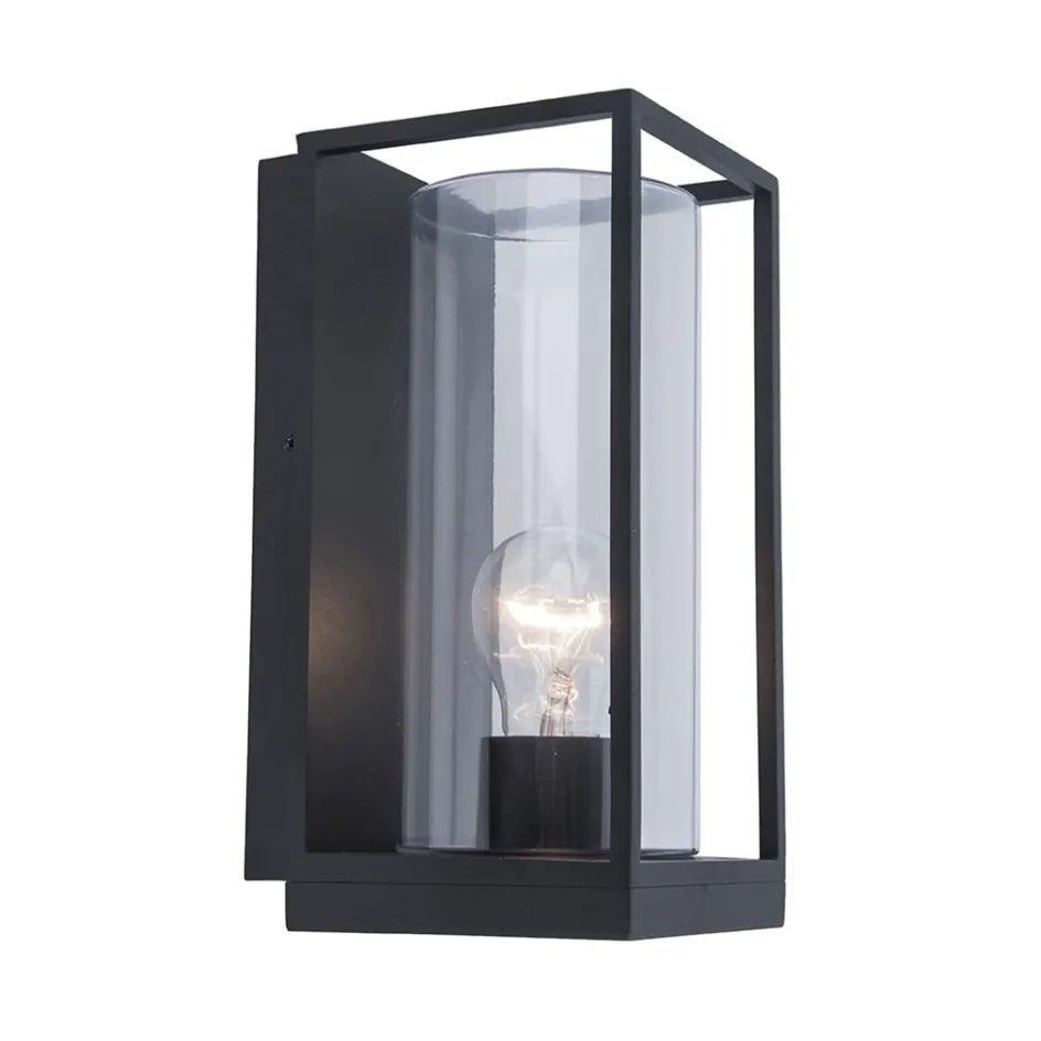 Buitenlantaarn rechthoek zwart/helder glas IP44>Straluma Outlet