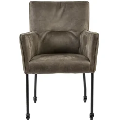 Bull lederen armstoel liver met wieltjes en zwarte poot>Straluma New