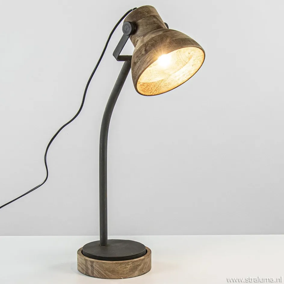 Bureaulamp Imbert mat zwart metaal met hout>Straluma Discount