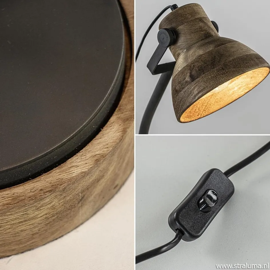 Bureaulamp Imbert mat zwart metaal met hout>Straluma Discount