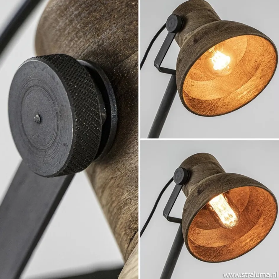 Bureaulamp Imbert mat zwart metaal met hout>Straluma Discount