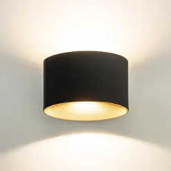 Chique LED buitenlamp wand zwart met goud IP54><noscript><img width=