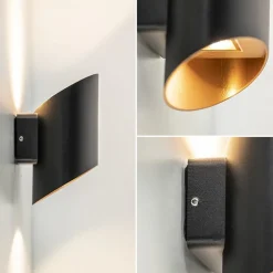 Chique LED buitenlamp wand zwart met goud IP54><noscript><img width=