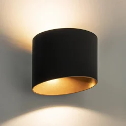 Chique LED buitenlamp wand zwart met goud IP54><noscript><img width=