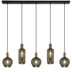 Chique 5-lichts hanglamp smoke glas met brons>Straluma Hot