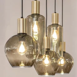 Chique 5-lichts hanglamp smoke glas met brons></noscript>Straluma Hot