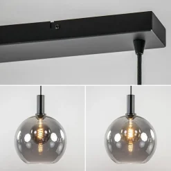 Chique 3-lichts hanglamp zwart met smoke glazen bollen><noscript><img width=