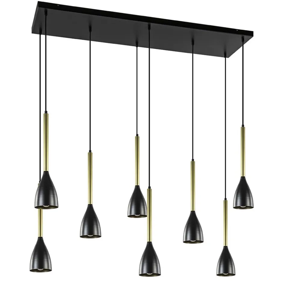 Chique 8-lichts hanglamp zwart met goud>Straluma Outlet