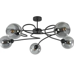 Chique 5-lichts plafondlamp zwart met smoke glazen bollen>Straluma Clearance