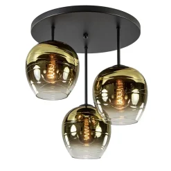 Chique 3-lichts plafondlamp zwart met goud glas>Straluma Clearance